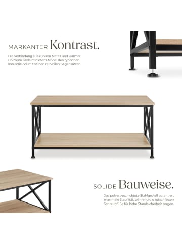 tectake Couchtisch Pittsburgh 100 x 55 x 45,5 cm, Industrial Holz hell, Eiche Sonoma