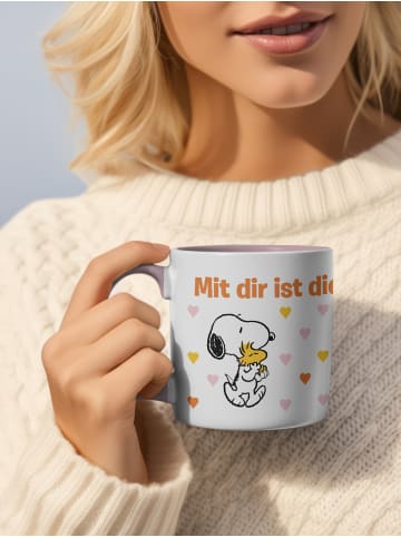 Snoopy Peanuts Snoopy Tasse die Welt Kaffeetasse Becher 320 ml in weiss/rosa