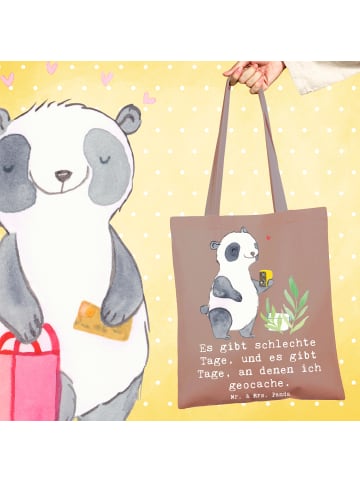 Mr. & Mrs. Panda canvas tasche Panda Geocaching mit Spruch in Braun Pastell