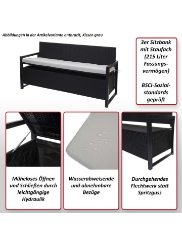 MCW Poly-Rattan 3er Sitzbank F39, Grau-meliert, Kissen grün