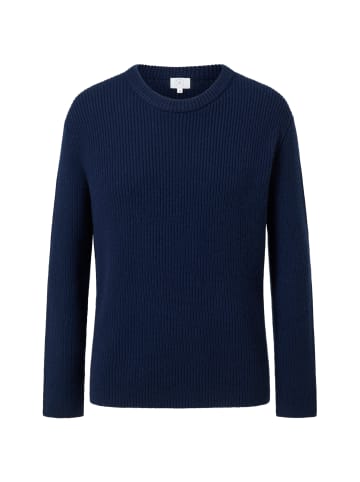 CASH-MERE.CH Grobgestrickter Wolle Rundhals Pullover in Dunkelblau