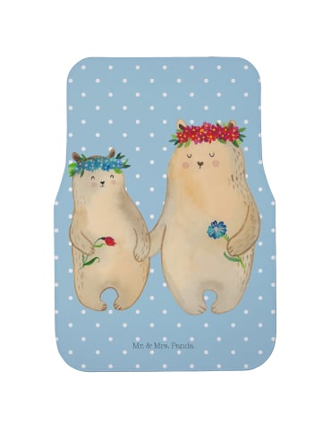 Mr. & Mrs. Panda Automatte Bären mit Blumenkranz ohne Spruch in Blau Pastell