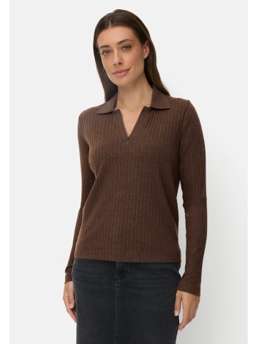 Camel Active Jersey-Shirt mit geripptem Kragen in Braun