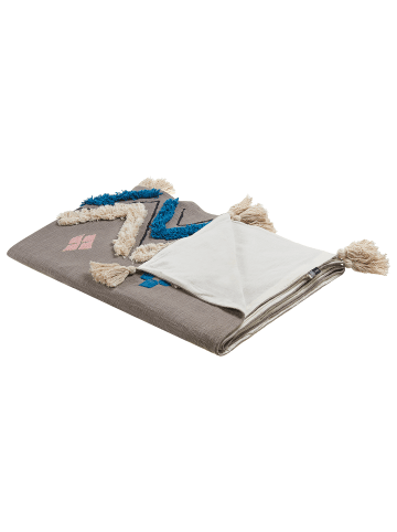 Beliani Kuscheldecke KOTTAYAM in Grau/Blau/Beige - (W) 130 x (H) 1 x (L) 180 cm