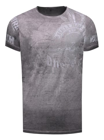 Rusty Neal Herren Vintage Oil Wash T-Shirt mit Skull Print & Raw Edge Rundhals in Schwarz