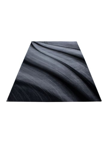 KADIMA DESIGN Teppich Kurzflor Abstrakt Wellen Polypropylen saugroboter Wohnzimmer in Schwarz