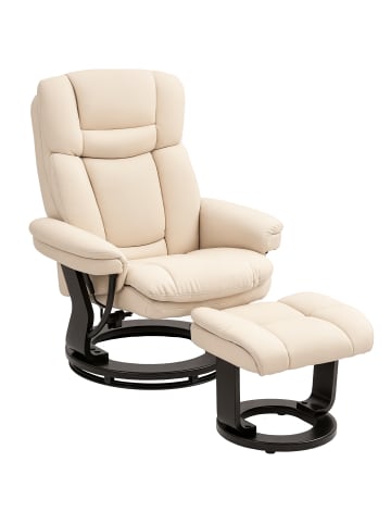 HOMCOM Relaxsessel mit Hocker in Cremeweiß 86L x 83B x 107H cm