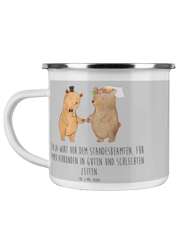 Mr. & Mrs. Panda Camping Emaille Tasse StandeMenschtliche Trauung V... in Heather Grey