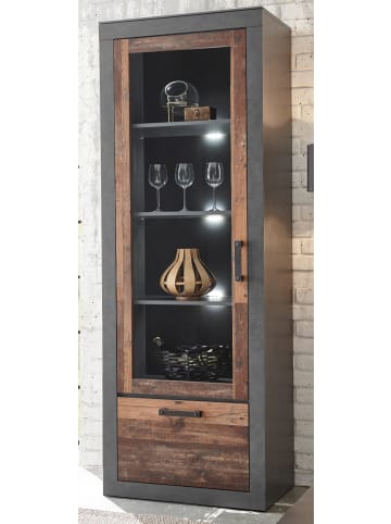 Furn.Design Vitrine Old Used Wood Shabby Design, grau, Vitrinenschrank mit 5 Fächern