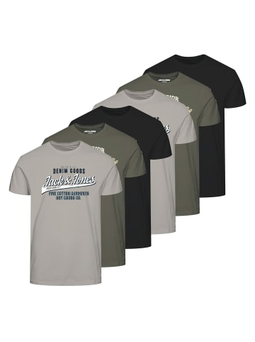 Jack & Jones T-Shirt 6er Pack in Schwarz/Grün/Grau
