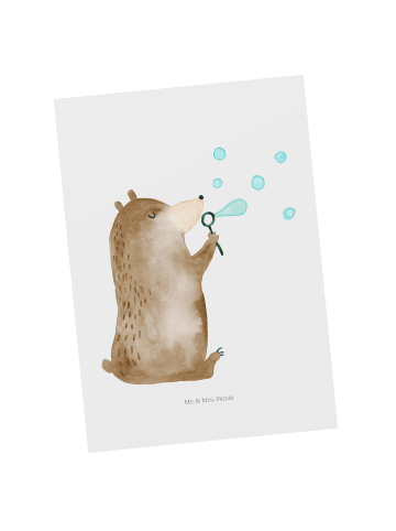 Mr. & Mrs. Panda Ansichtskarte Bär Seifenblasen ohne Spruch in Weiß