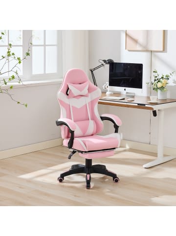ABRIHOME Gaming Stuhl in Rosa mit Fußstütze Kopfstütze Lendenstütze