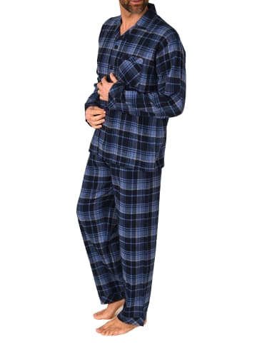 NORMANN Durchgeknöpfte Flanell Schlafanzug langarm Pyjama KaroMuster - 76511 in marine