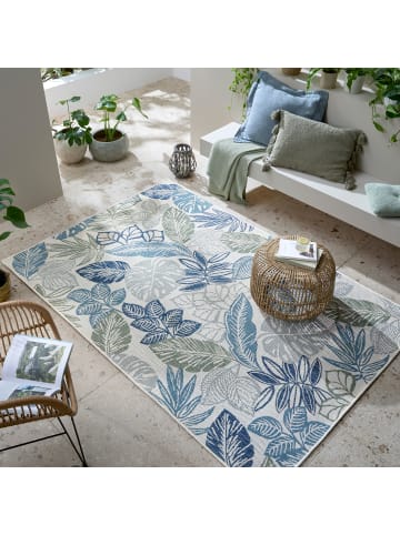 KADIMA DESIGN Outdoor Teppich Naturmotive, Floral, Balkon schmutzabweisend in Blau-Grün