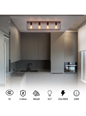 ZMH Deckenleuchte in Schwarz 4-flammige E27 Retro Küchenlampe aus Metall