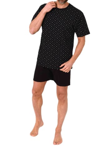 NORMANN Kurzarm Schlafanzug Shorty Pyjama Minimalprint in schwarz