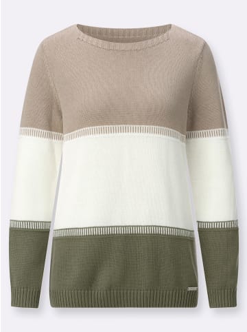 WITT WEIDEN Rundhals-Pullover in khaki-ecru-gemustert