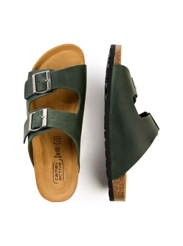 Camel Active Leder Pantolette mit Korkfußbett in Dunkelgrün