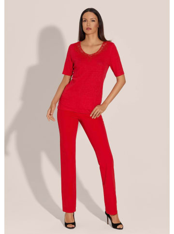 MADELEINE Kurzarm Leinen-Shirt mit Spitzenbesatz in rot