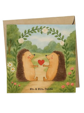 Mr. & Mrs. Panda Einladungskarte Hochzeit Igel Design ohne Spruch in Weiß