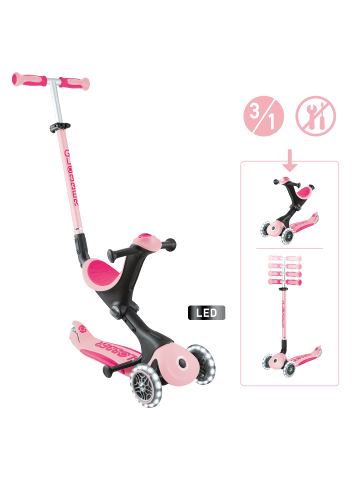 GLOBBER 3in1 Aufsitzrad, Laufrad, Scooter GO-UP DELUXE LIGHTS in pastellrosa