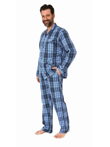 NORMANN langarm Schlafanzug Pyjama gewebt zum Knöpfen - 80150 in blau