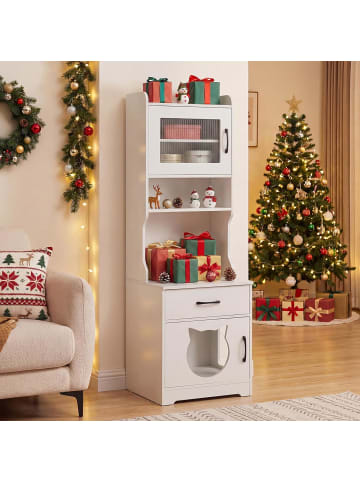 COSTWAY Katzenschrank mit Ladestation & LED 50 x 45 x 152 cm in Weiß