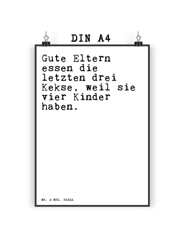 Mr. & Mrs. Panda Designposter Gute Eltern essen die... mit Spruch in Weiß