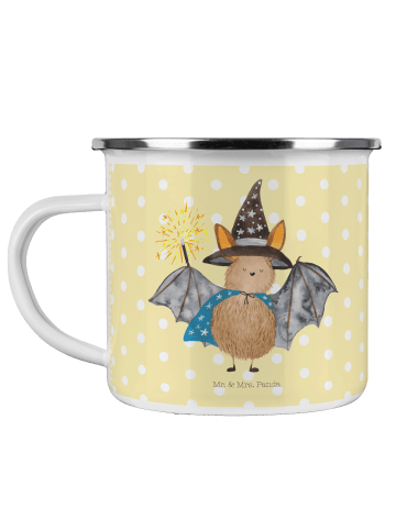 Mr. & Mrs. Panda Camping Emaille Tasse Fledermaus Zauberer ohne ... in Gelb Pastell