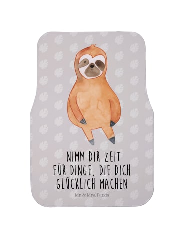 Mr. & Mrs. Panda Fahrzeugteppich Faultier Zufrieden mit Spruch in Grau Pastell