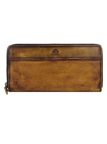 Greenburry Destressed Geldbörse RFID Schutz Leder 19 cm in dirty yellow