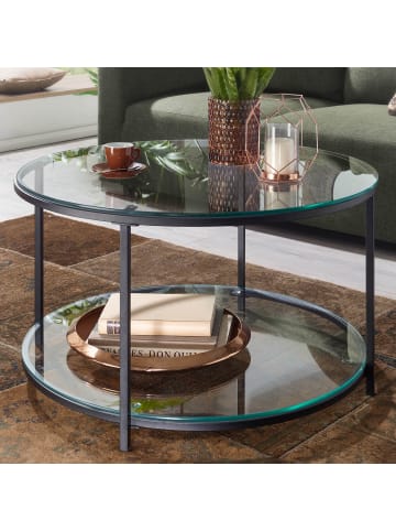 KADIMA DESIGN Couchtisch Glas | 80x80cm, Rund, Modern, mit Ablagefach in Transparent