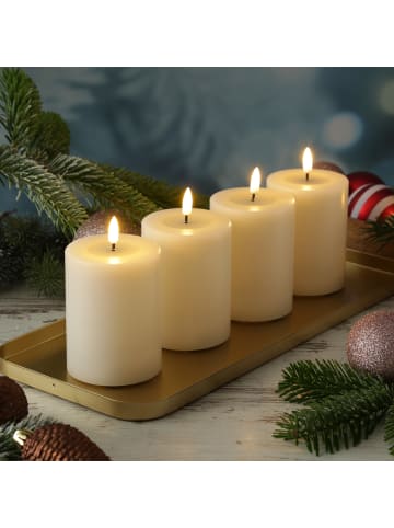 MARELIDA 4er Set LED Kerzen MIA Echtwachs Deluxe 7,5x10cm mit Batterien Fernb. In creme