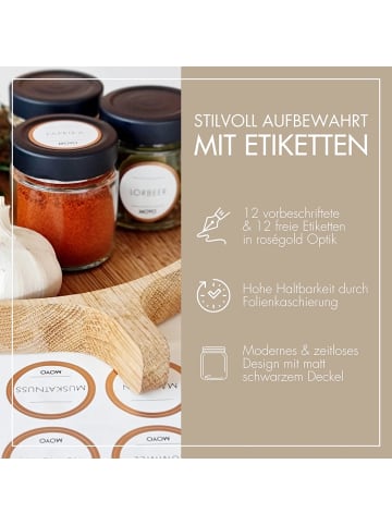 MOYO Gewürzbehälter Set 12 Stück mit Etiketten in transparent - 154ml
