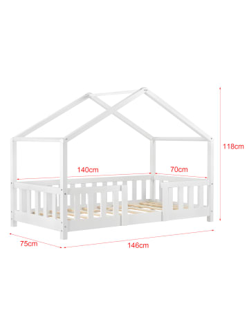 en.casa Kinderbett Treviolo in Weiß (L)140cm (B)70cm