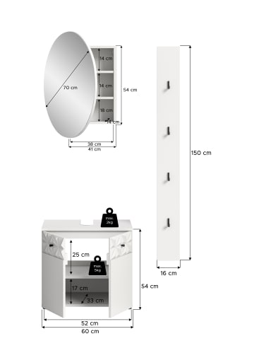 xonox.home Badkombination in weiß Melamin/weiß Melamin - (B) 60 x (H) 187 x (T) 37