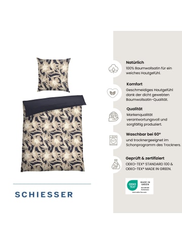 Schiesser Baumwollsatin-Bettwäsche-Set Artistic in Dunkelblau