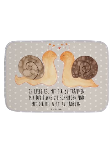 Mr. & Mrs. Panda Duschvorleger Schnecken Liebe mit Spruch in Grau Pastell