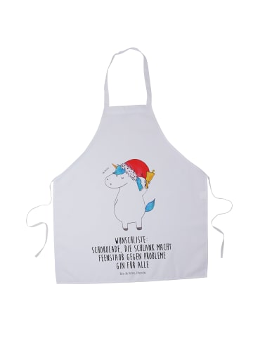 Mr. & Mrs. Panda Schürze Einhorn Weihnachtsmann mit Spruch in Weiß