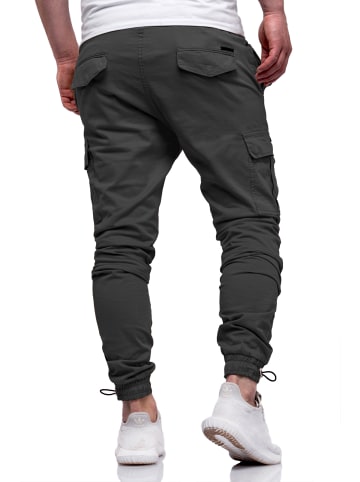 DAILY COTTON Cargohose - mit elastischem Bund Slim-Fit Jogger-Hose Jeanshose Stoffhose in Dunkelgrau