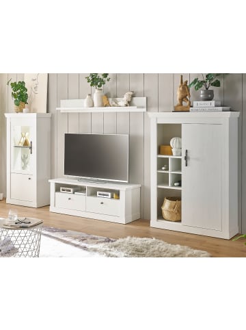 Furn.Design Wohnwand weiß Pinie Landhaus, Wohnkombination 4-teilig, Soft-Close-Funktion
