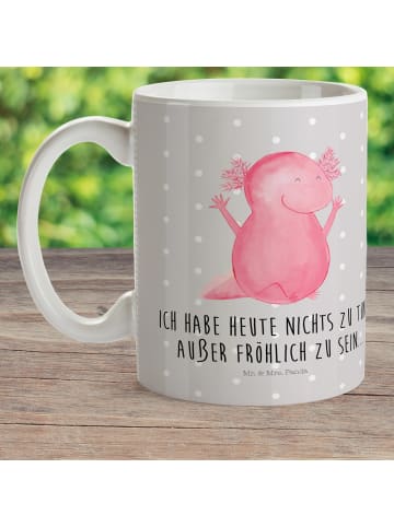 Mr. & Mrs. Panda Becher Axolotl Hurra mit Spruch in Grau Pastell
