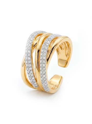 Luxenter ring in polished metal and zirconia alloy, finished in 18k yellow gold - Ximara