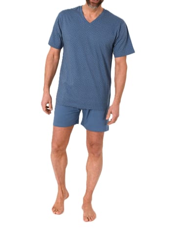 NORMANN Kurzarm Schlafanzug Pyjama Shorty in blau
