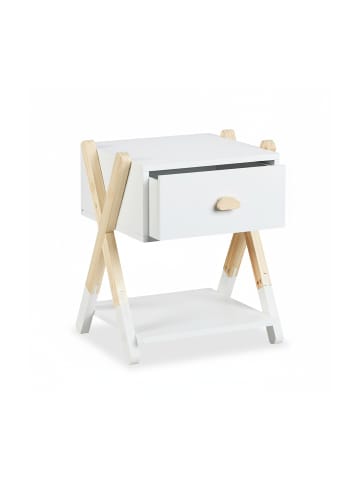 relaxdays Kinder-Nachttisch in Weiß/ Natur - (B)34 x (H)42 x (T)32 cm
