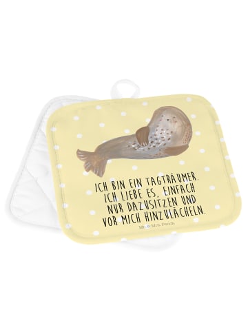 Mr. & Mrs. Panda Topflappen Robbe Lachen mit Spruch in Gelb Pastell