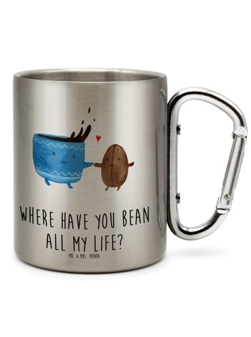 Mr. & Mrs. Panda Tasse Kaffee Bohne mit Spruch in Silber