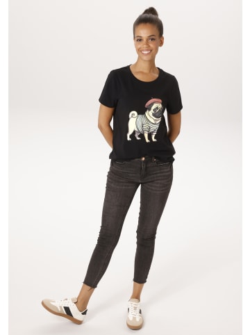 Aniston CASUAL T-Shirt in schwarz-beige-rot-taupe-grün