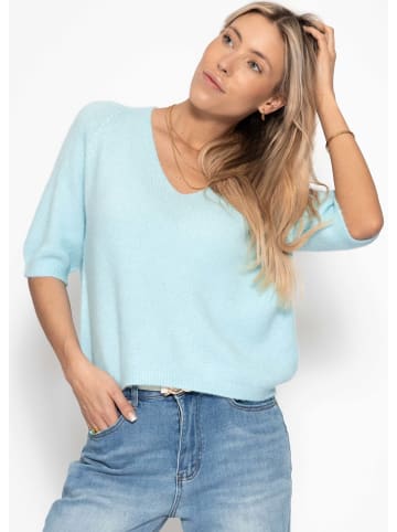 SASSYCLASSY Strickoberteil mit V-Ausschnitt in Hellblau