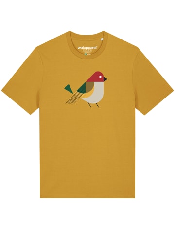 wat? Apparel T-Shirt Vogel in Ocker